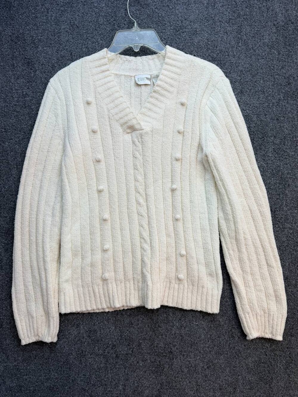 Erika Women’s Size S Cream Cable Knit Pullover Sweater Button Accent Indonesia